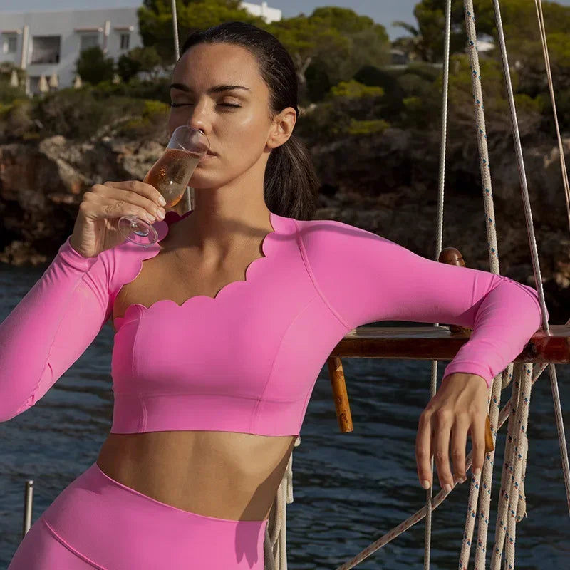 Áo Thun Nữ Lệch Vai Ôm Body Thể Thao Gợn Sóng