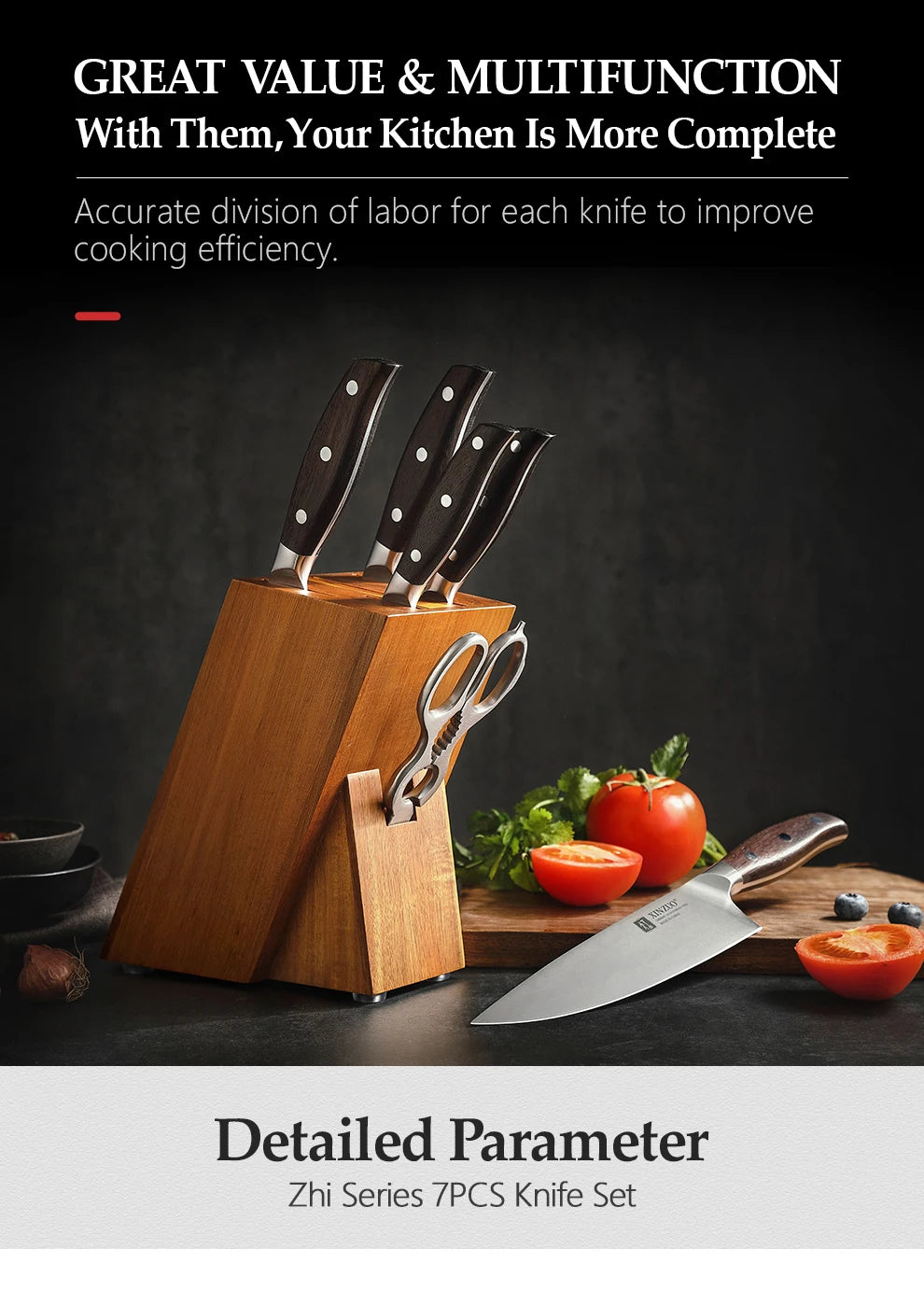 XINZUO 7-Piece Kitchen Knife Set Made of High-Quality German Steel