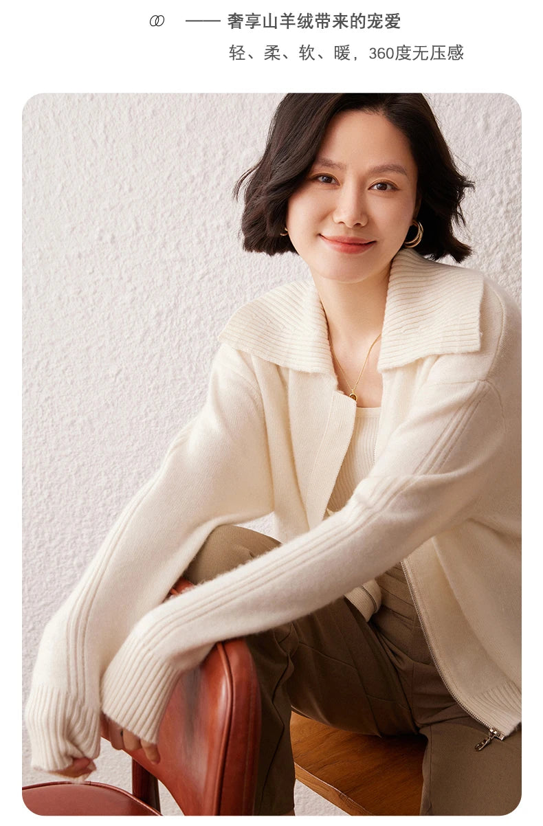 Áo Khoác Len Cashmere Nữ Cổ Bẻ, Dáng Rộng, Ấm Áp - Daisan Mart