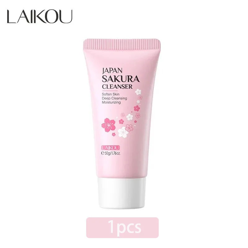 LAIKOU Sakura Facial Cleanser Foam Face Wash Remove Blackhead Moisturizing Shrink Pores Deep Cleaning Oil Control Skin Care 50g