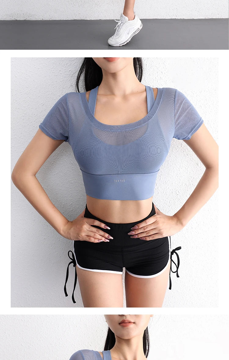 Áo Croptop Lưới Thoáng Tập Gym Nữ Năng Động Hè