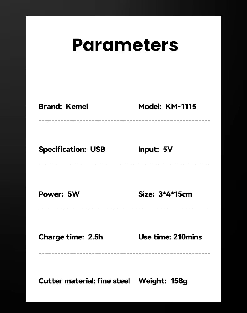 Kemei Tông Đơ Cắt Tóc Không Dây Sạc USB Đa Năng