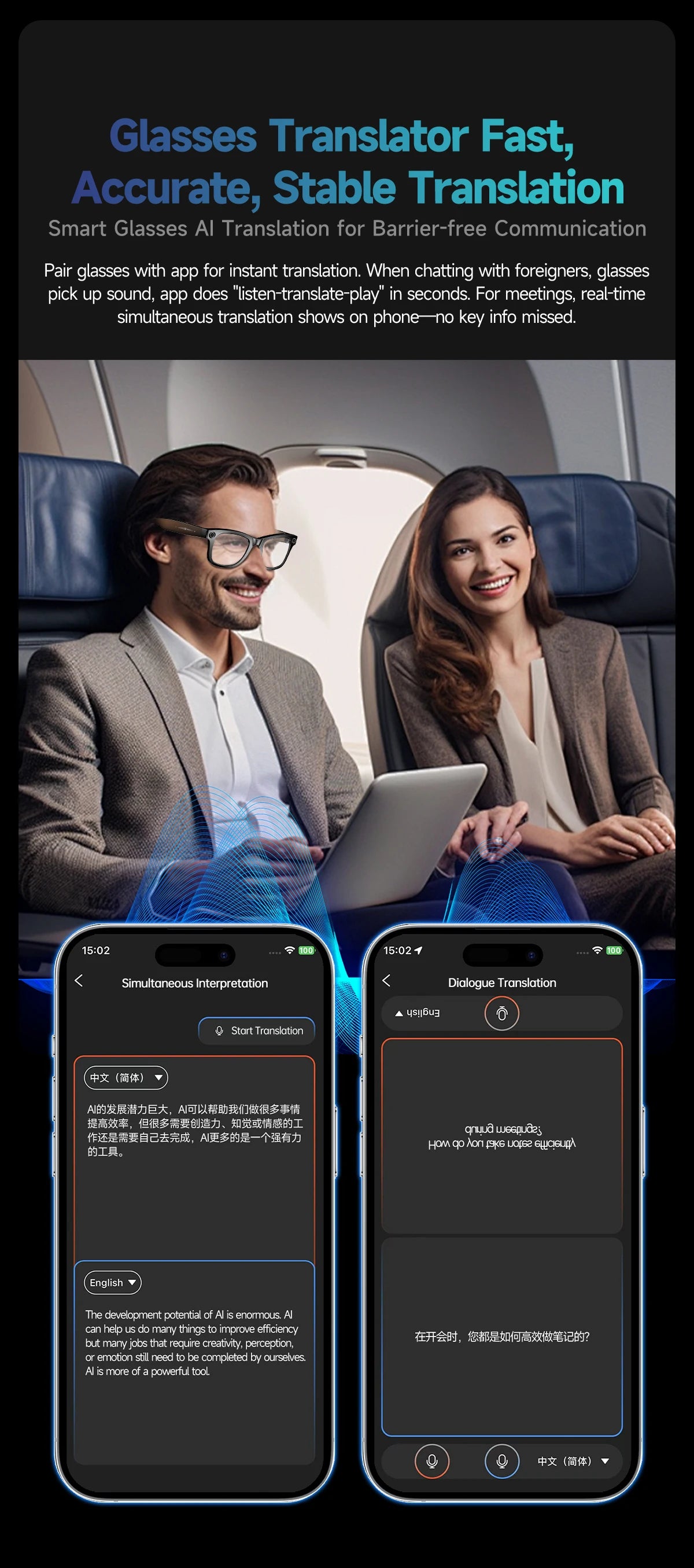 LIGE AI Smart Glasses - HD Camera, Bluetooth Calling, Language Translation