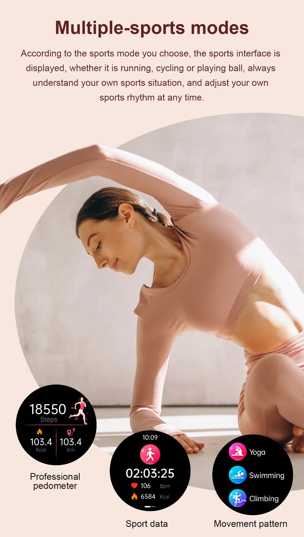 Đồng hồ thông minh nữ AMOLED 1.19 chống nước IP68