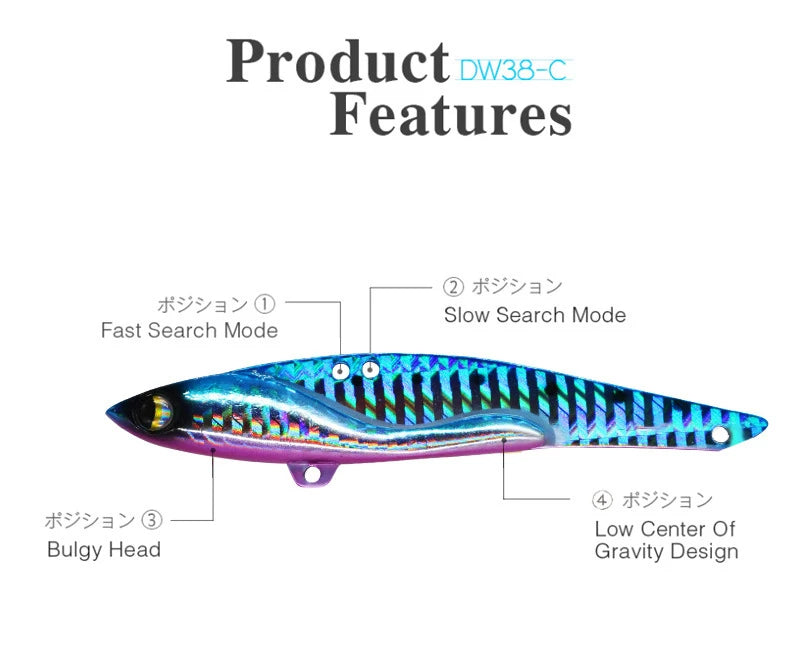 VIB Fishing Lures 35g 44g Sinking Vibration Blade Bait Spinner Spoon Jigging Lures Treble Hooks Bass Fishing Tackle