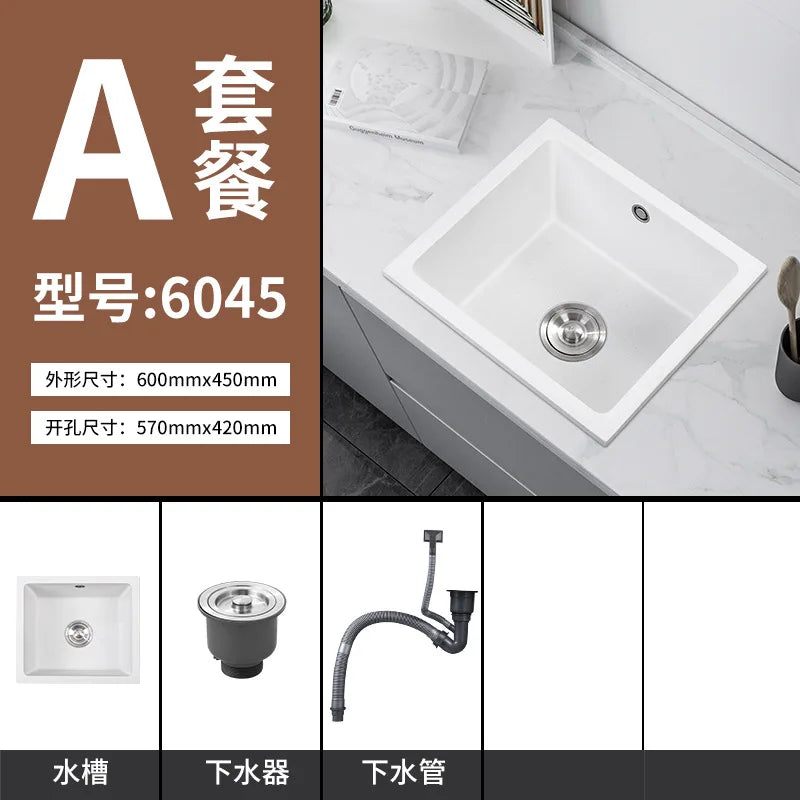 Bar counter square white quartz stone sink size single under counter kitchen vegetable basin - Daisan Mart