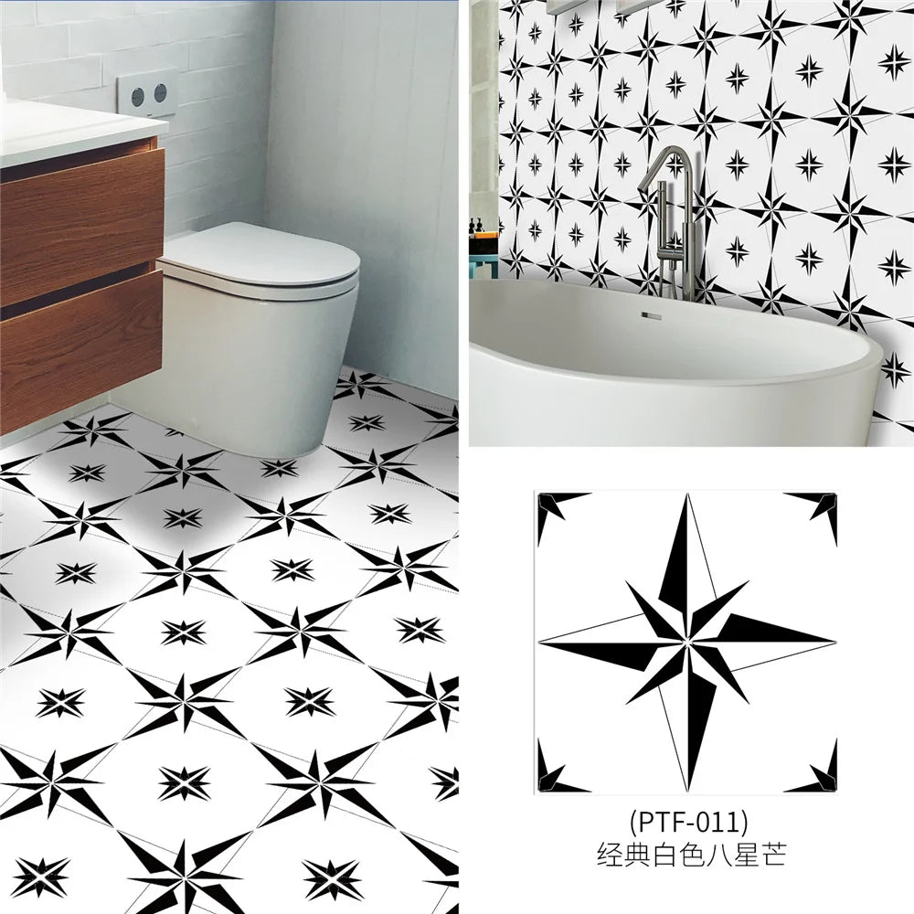 Black And White Mosaic Tiles Marble Texture Floor Sticker Kitchen Floor Renovation Decorative Stickers Self-adhesive Wallpaper