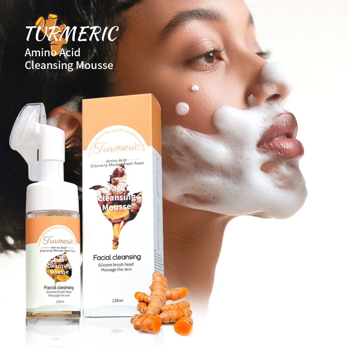 Turmeric Cleansing Mousse, Deep Cleansing, Turmeric Essence Brightens the Skin, Refreshing and Oil-Controlling Cleanser
