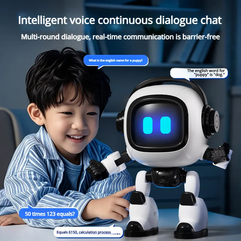 AI Interactive Desk Robot with Voice Recognition Feature Talking Companion, Learning Games, Educational Toy for Kids - Daisan Mart