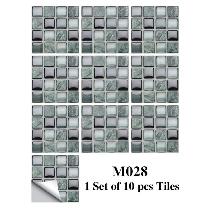 10pcs/set Marble Mosaic Tiles Wall Sticker Transfers Flat Covers for Kitchen Bathroom Stitching Stickers Self-adhesive Removable