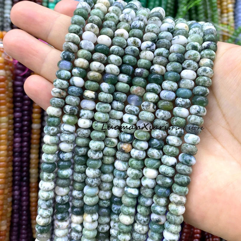 Natural Green Moss Agate Rondelle 5x8mm
