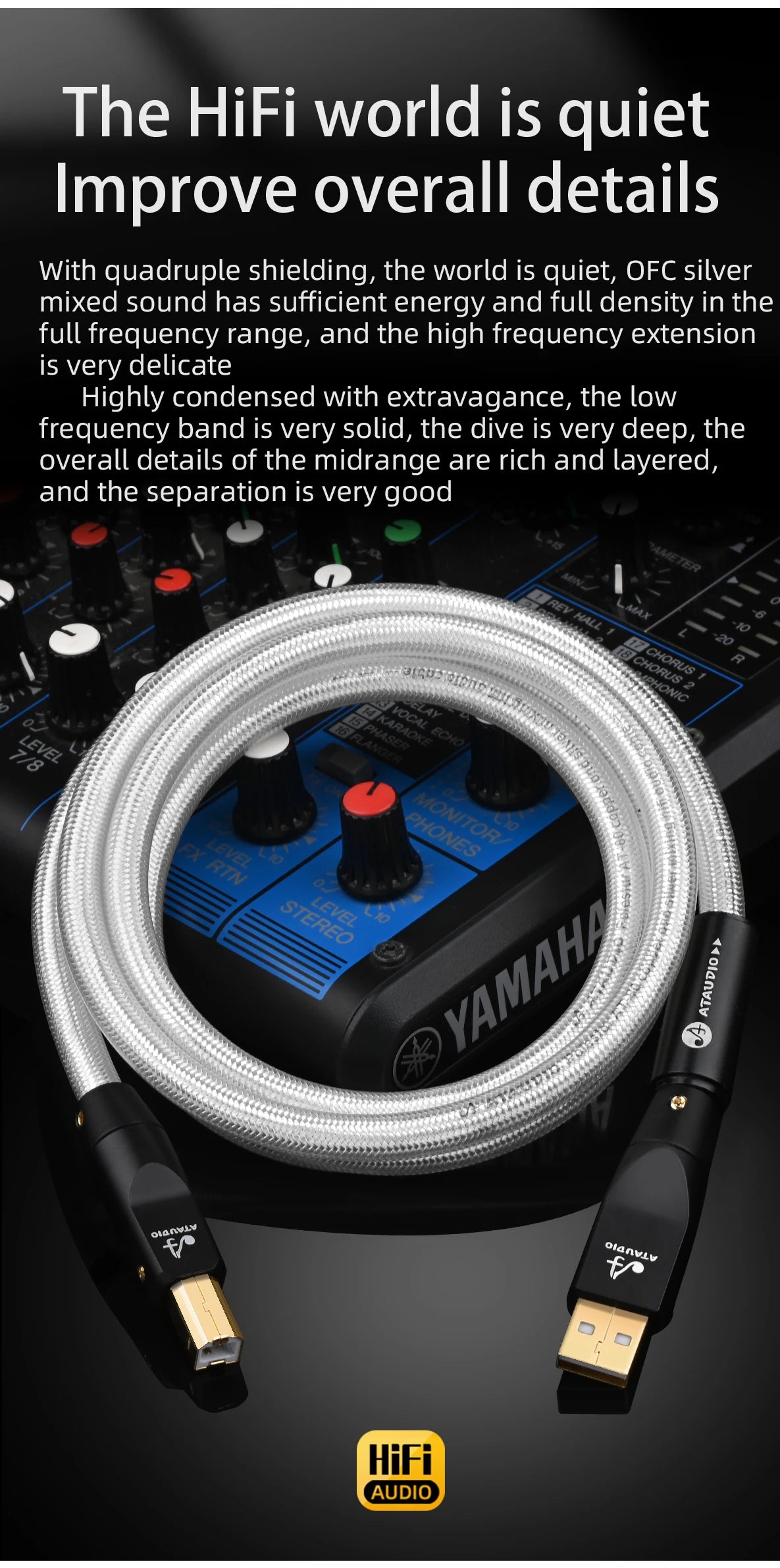 Cáp USB HiFi Chống Nhiễu Cao Cấp Cho DAC, Loại A-B/C-B/C-C