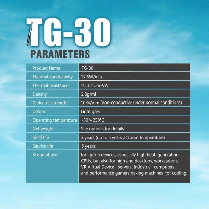 Coxbyte TG-30 Thermal Paste 17.5W-mk for AMD Intel Processor CPU Cooler Computer Cooling Fan VGA GPU Compound Heatsink Plaster