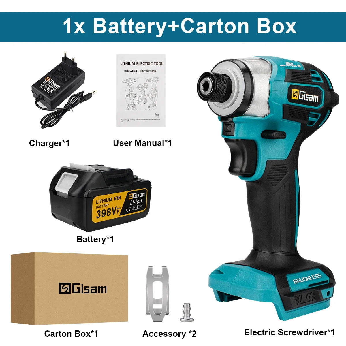 688N.m 1/4'' Brushless Electric Screwdriver Cordless Screwdriver Electric Drill Impact Driver Kit for Makita 18V Battery Battery