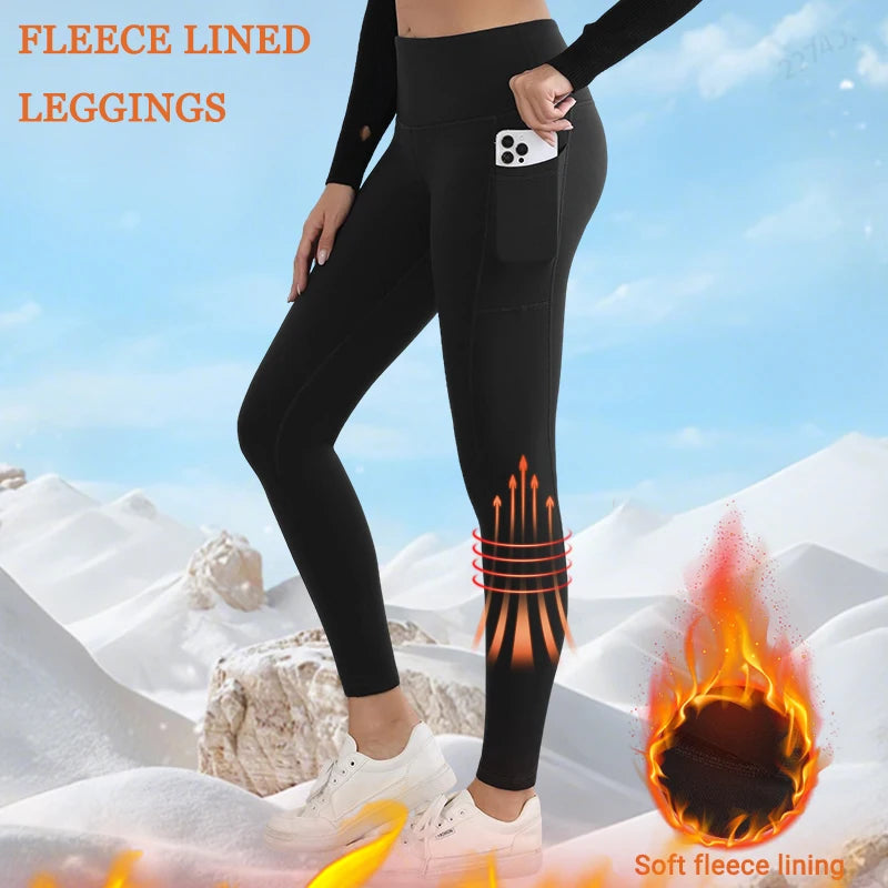 Women's Thick Warm High Waist Leggings with Convenient Pockets