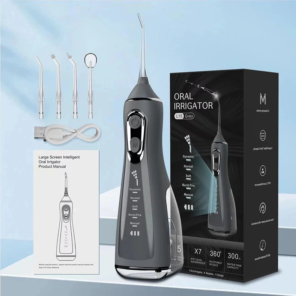 Oral Irrigator Portable Water Flosser Dental Pick 5 Modes 360° Rotated Jet For Cleaning Teeth Thread Floss Mouth Washing Machine - Daisan Mart