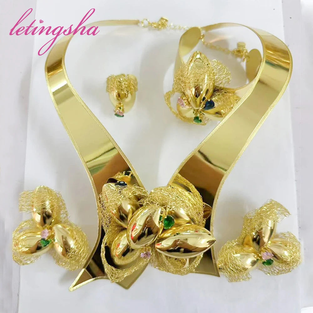 Luxury Dubai Gold Jewelry Set For Women