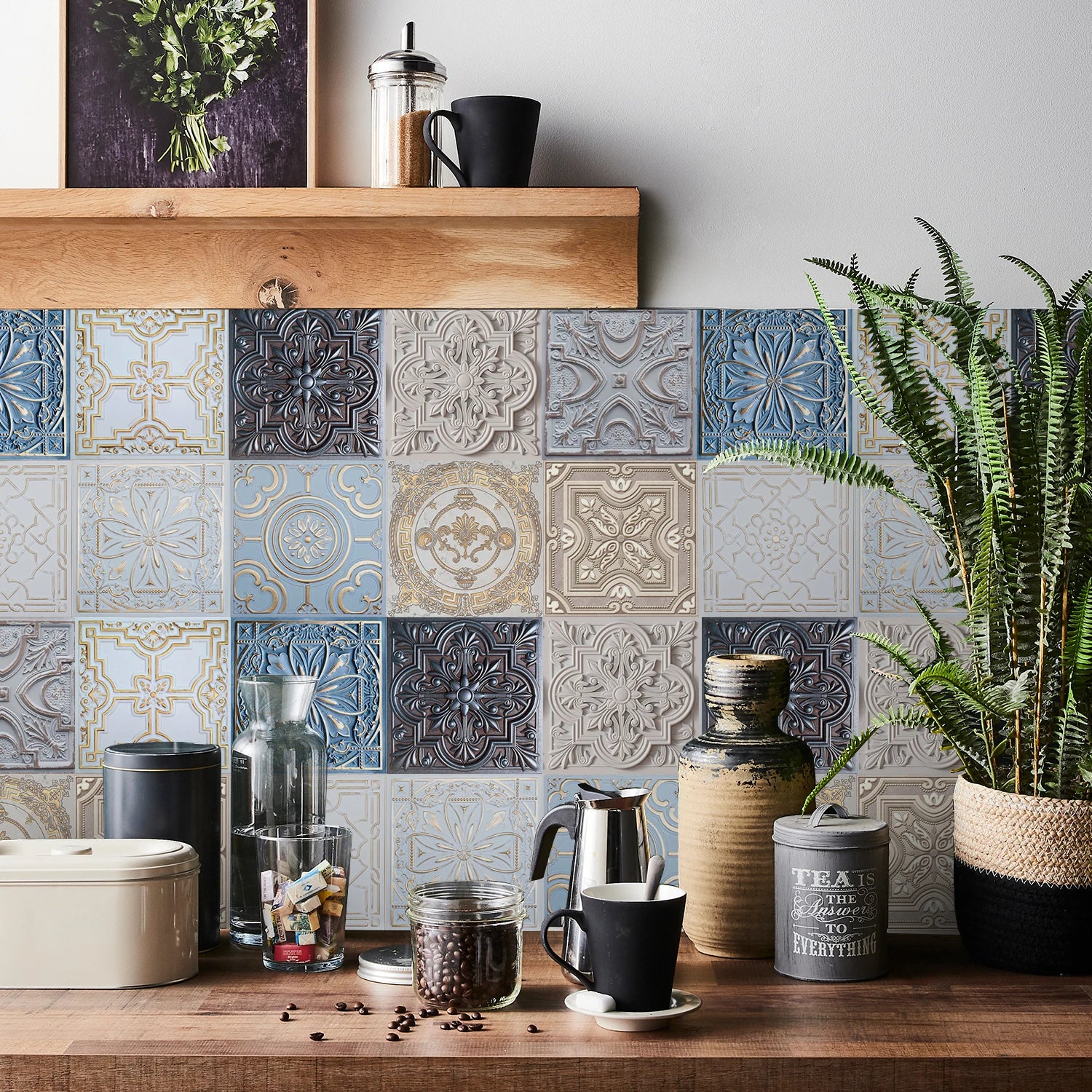 24Pcs European retro style Art Tile Wall Stickers With Self Adhesive Removable Bathroom Kitchen Waterproof Pvc Decal Wallpaper