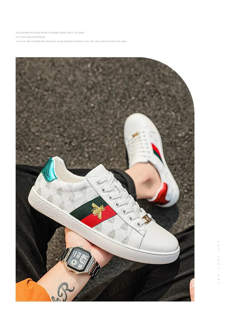 High-end Fashion Men's Embroidered Leather Shoes Sneaker