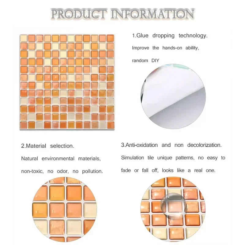 Crystal Mosaic Tile Wall Sticker 5/10PCS 3D Self Adhesive Waterproof DIY Backsplash Wallpaper Bathroom Kitchen Home Decoration