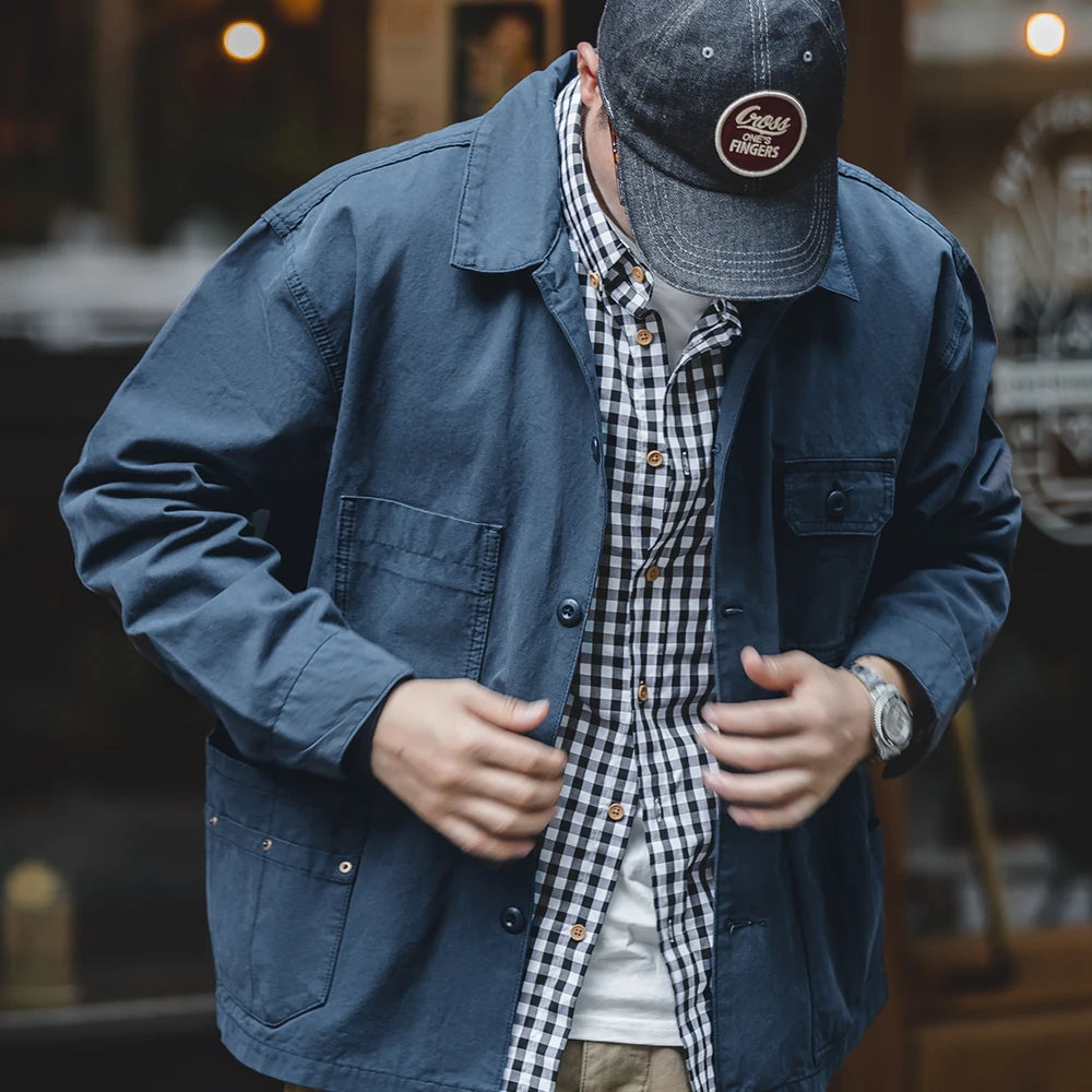 Maden Navy Men's Jacket Multi-Pocket Comfortable Spring Autumn