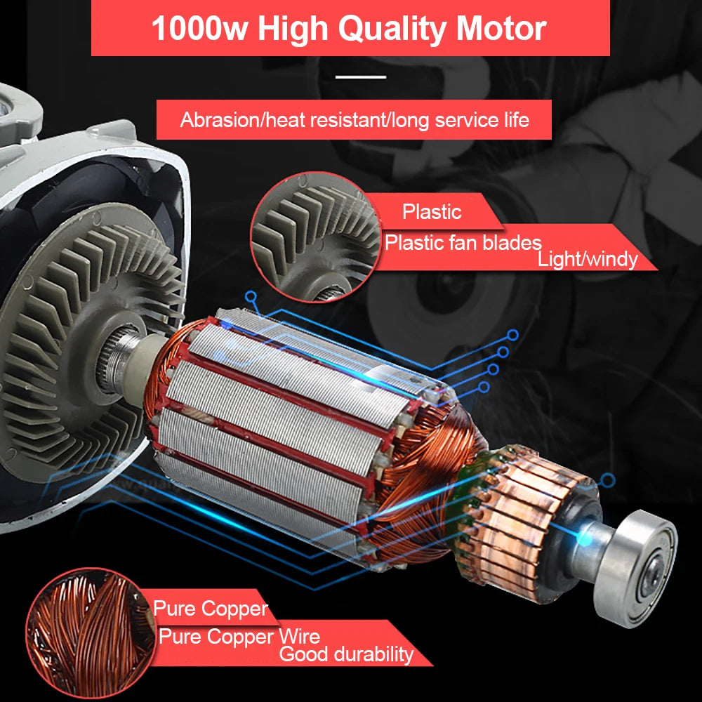 220V 1000W Electric Angle Grinder 100mm 125mm Corded Grinding Machine 6 Speeds Electric Grinding Cutting Polishing Power Tool