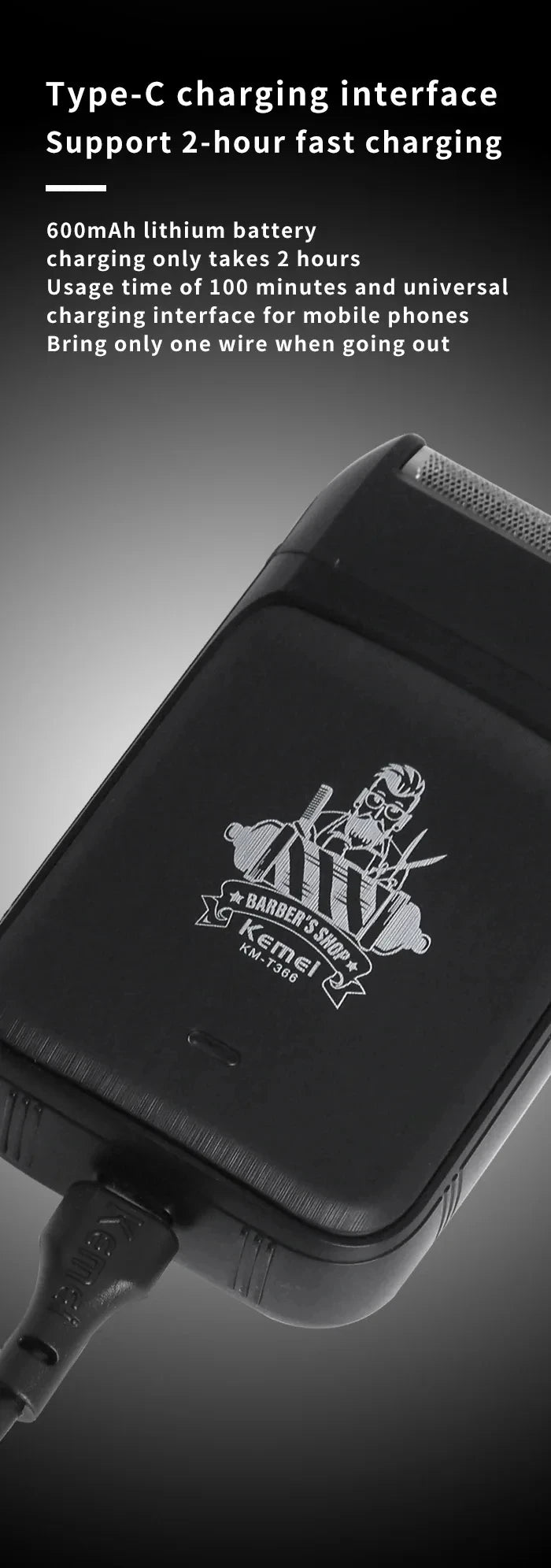 Kemei Tông Đơ Cắt Tóc Không Dây Sạc USB Đa Năng