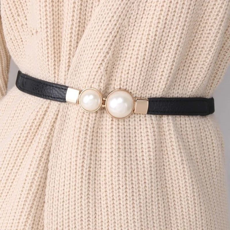 Women's Fashion Double Pearl Belt Slim