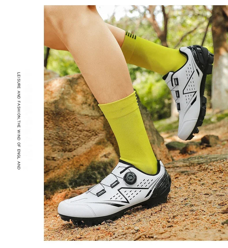 Men's and Women's MTB Racing Cycling Shoes Auto-Lock 2024 White