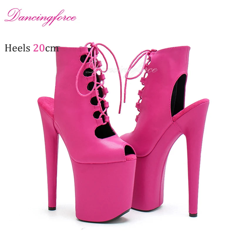 20cm High Heels, Dark Pink, Wedges, Short Cut