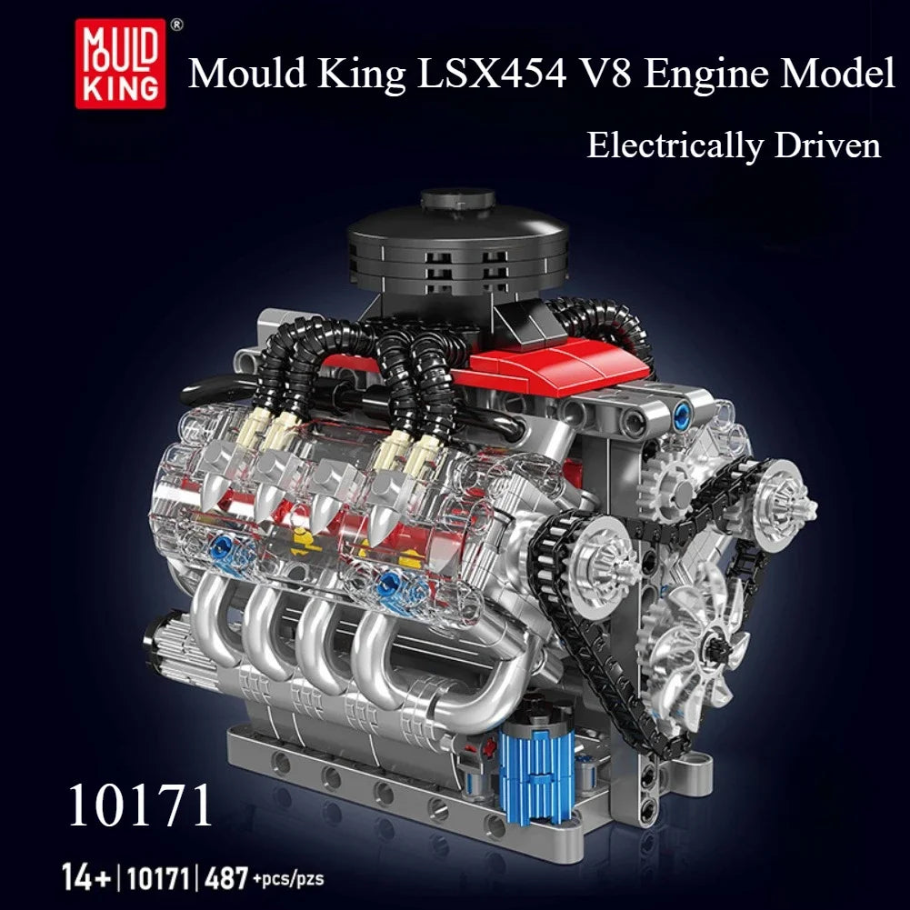 Mold King V8 Engine 10171 LSX454 Motorized Simulation Model Electrically Drive Building Blocks Technical Car Parts Toys Gift