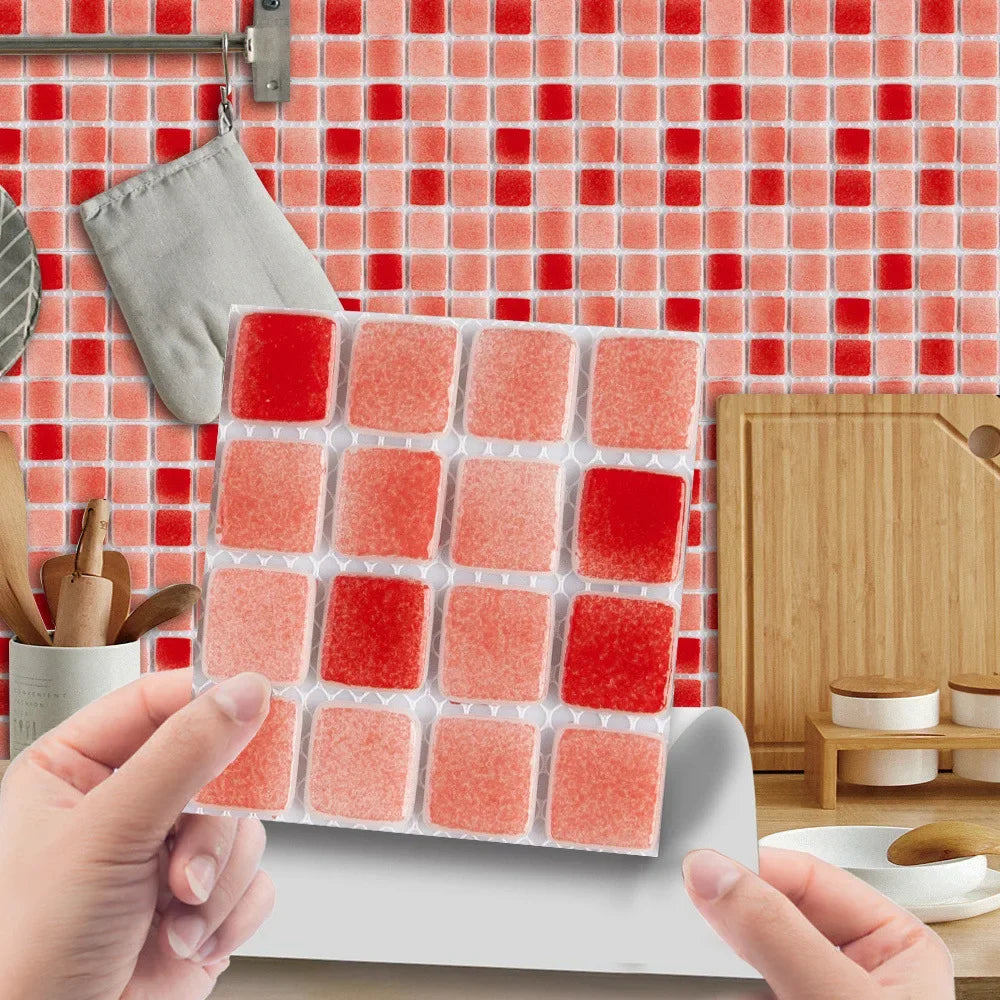 10pcs/set 3D Mosaic Tiles Sticker Self Adhesive Waterproof Wall-Tiles for Kitchen Bedroom Bathroom Walls Backsplashes Decoration