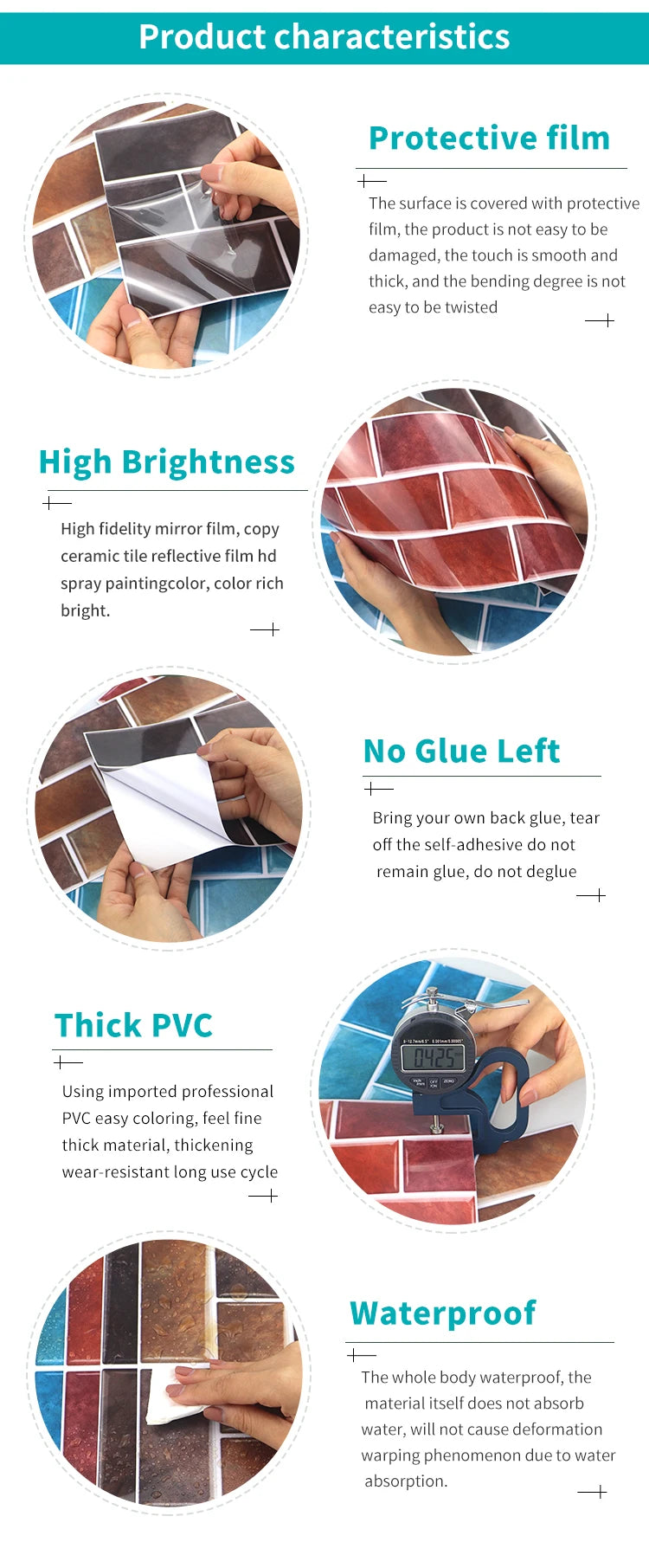 Gạch Dán Tường 3D Chống Thấm PVC Đa Sắc Nội Thất