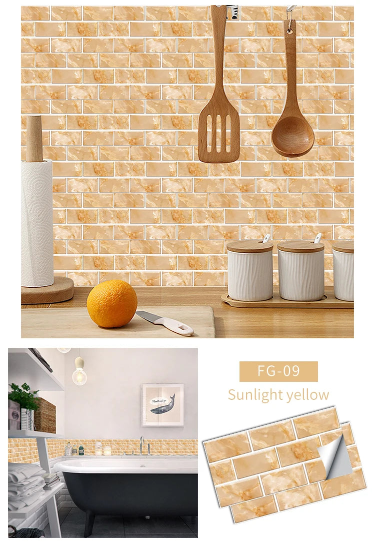 Wallpaper Ceramic Marble Colorful 3D Bathroom Waterproof Kitchen Oil-proof Wall Decal Decorative Tile Stickers Self-adhesive PVC