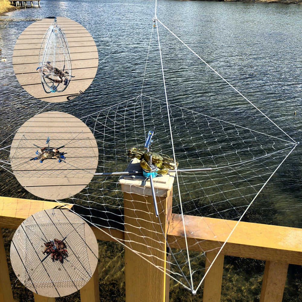 1 pc spring contracting crab cage, stainless steel wire anti bite fishing net, bait cage for catching lobsters and crabs