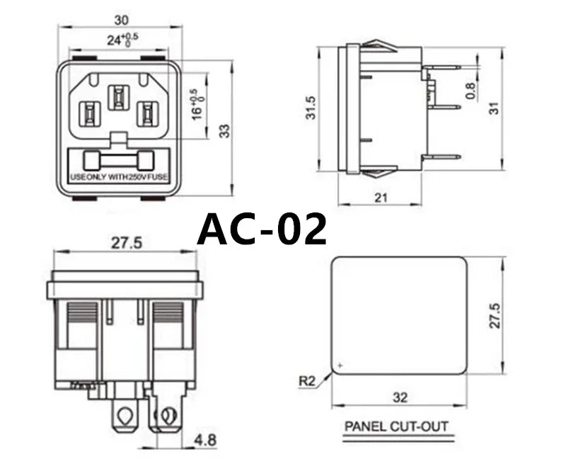 Ổ Cắm Nguồn AC C13 C14 Panel Đen 10A 250V UPS PDU - Daisan Mart