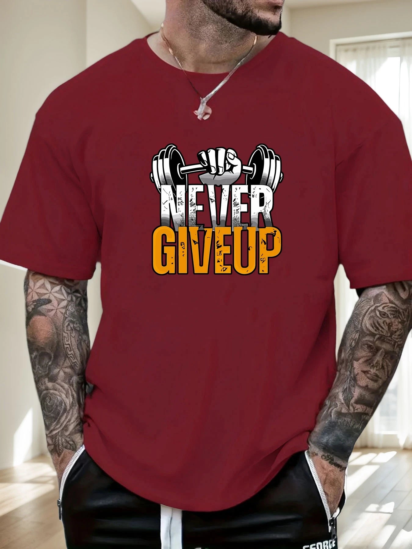 Men's Summer T-Shirt 2025 - Never Give Up 100% Cotton
