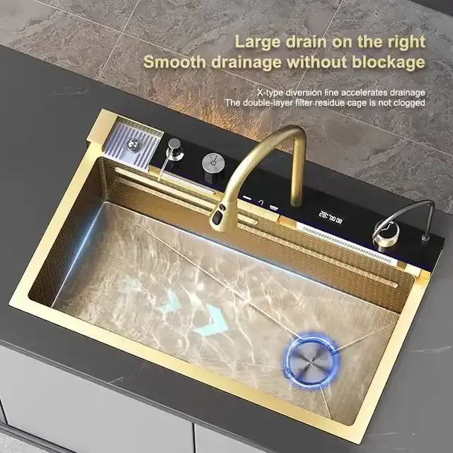 Chậu Rửa Bát Tự Động 304 Đen Nano Vòi Thác Kép Piano - Daisan Mart