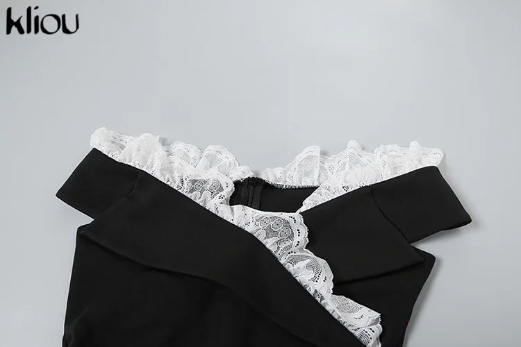 Kliou Women's Bodysuit Mesh Lace Off-the-Shoulder Fashion