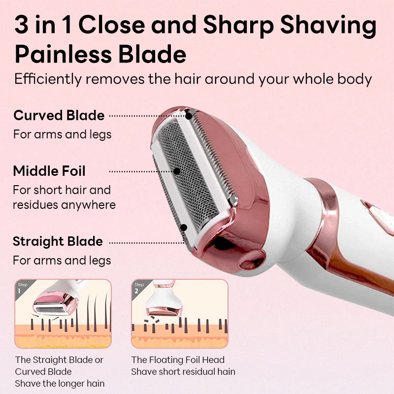 4 in 1 Electric Epilator Painless Bikini Eyebrow Nose for Women Facial Hair Removal Trimmer Face Body Female Shaver Depilator