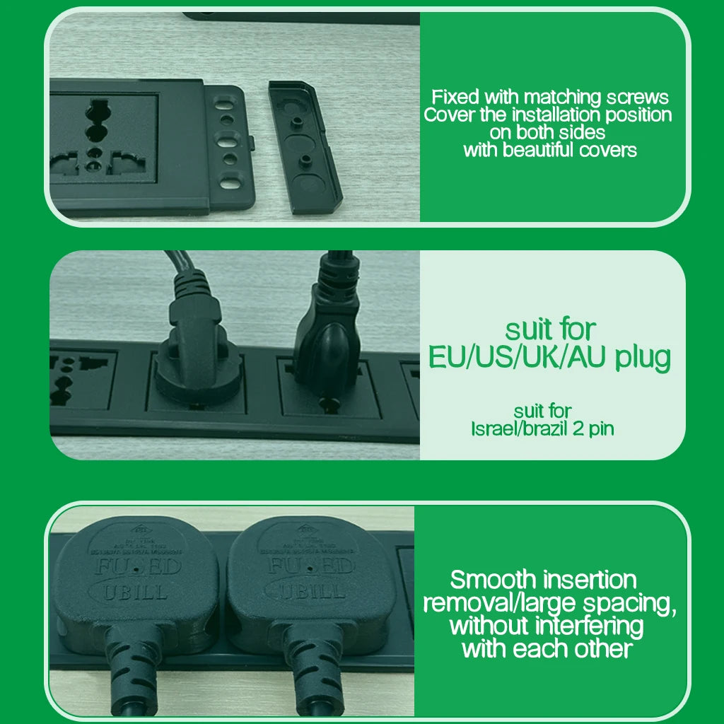 Built-in Desktop Recessed Electrical Socket Universal Outlet UK EU AU US Multi-plug with USB Type-c Hidden Sockets for Furniture