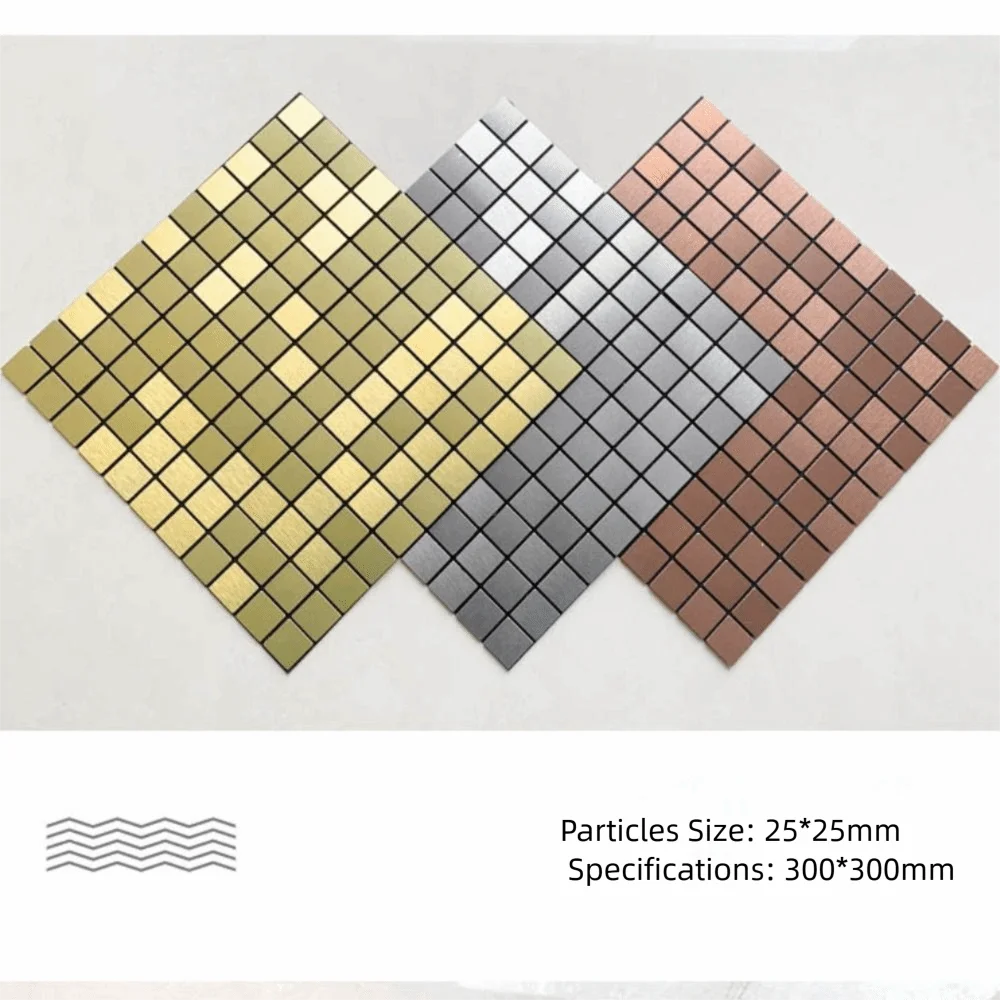 Home Decor Square Mosaic Sticker Aluminum Plastic Moisture-proof Tile Wall Sticker Waterpoof Self-adhesive Art Mural Bathroom