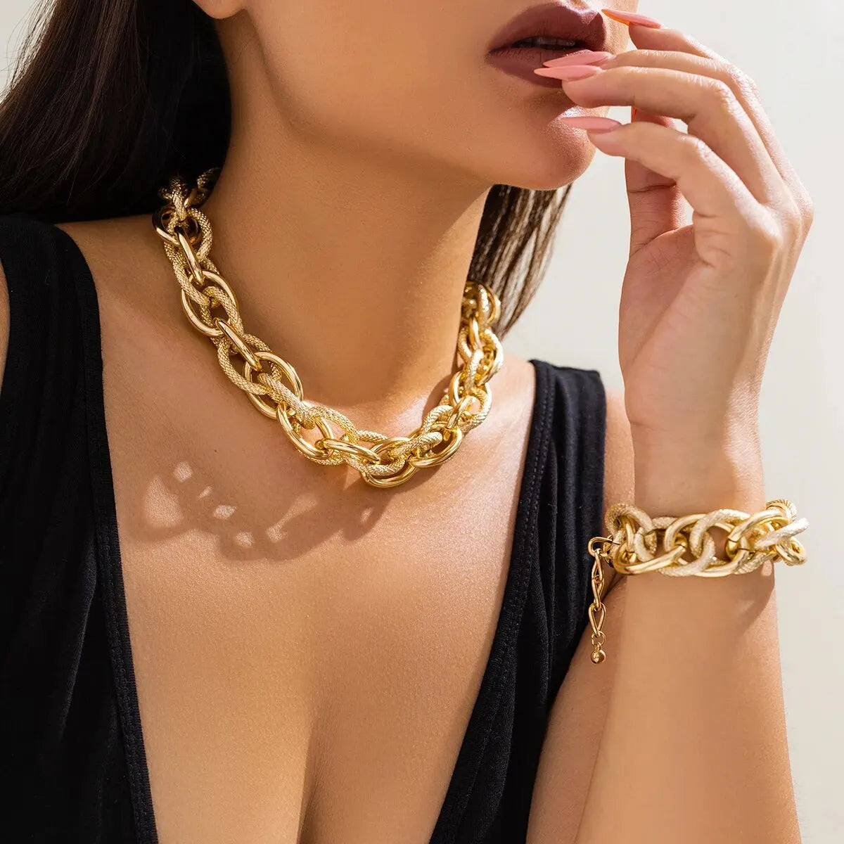 2Pcs/Set Colorful Bohemian Fashion Choker Necklace Bracelet Jewelry Set Classic Cross Chain Accessories for Women Gift Party - Daisan Mart