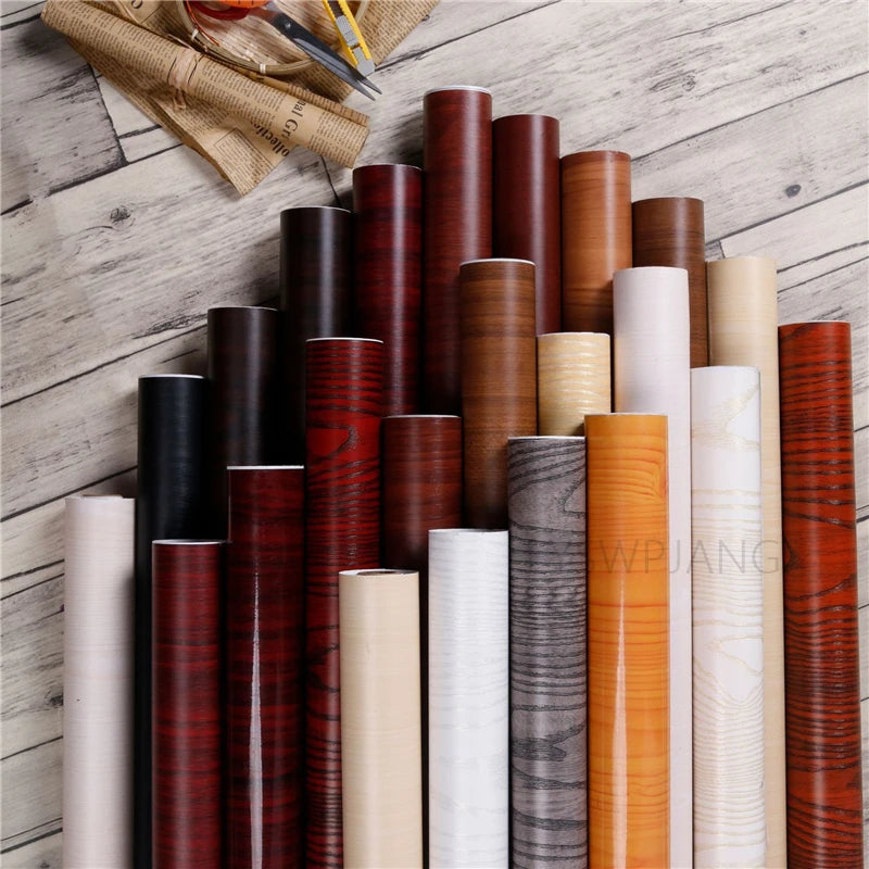 Wood Grain Home Decor Furniture Waterproof Vinyl Wall Sticker Self Adhesive PVC Wallpaper Kitchen Cabinet Door Sticker