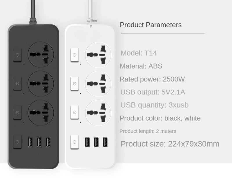5M Extension Cable Power Plug Board Household Multi-function Power Strip Multi-plug with Usb Socket Two Feet US UK