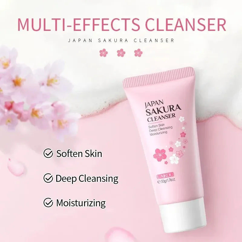 LAIKOU Sakura Facial Cleanser Foam Face Wash Remove Blackhead Moisturizing Shrink Pores Deep Cleaning Oil Control Skin Care 50g
