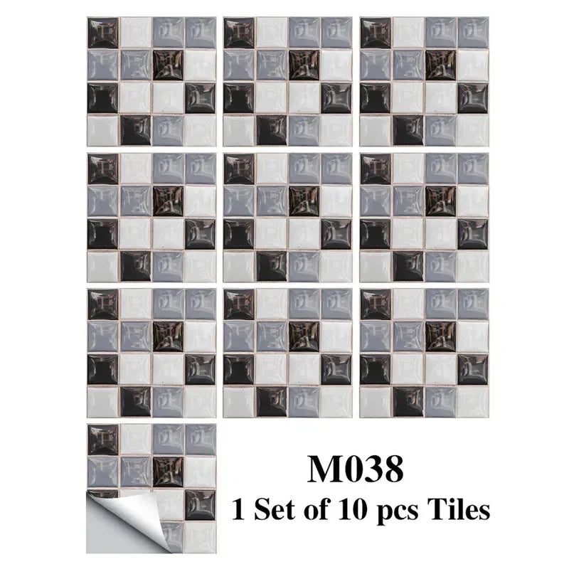 10pcs/set Marble Mosaic Tiles Wall Sticker Transfers Flat Covers for Kitchen Bathroom Stitching Stickers Self-adhesive Removable