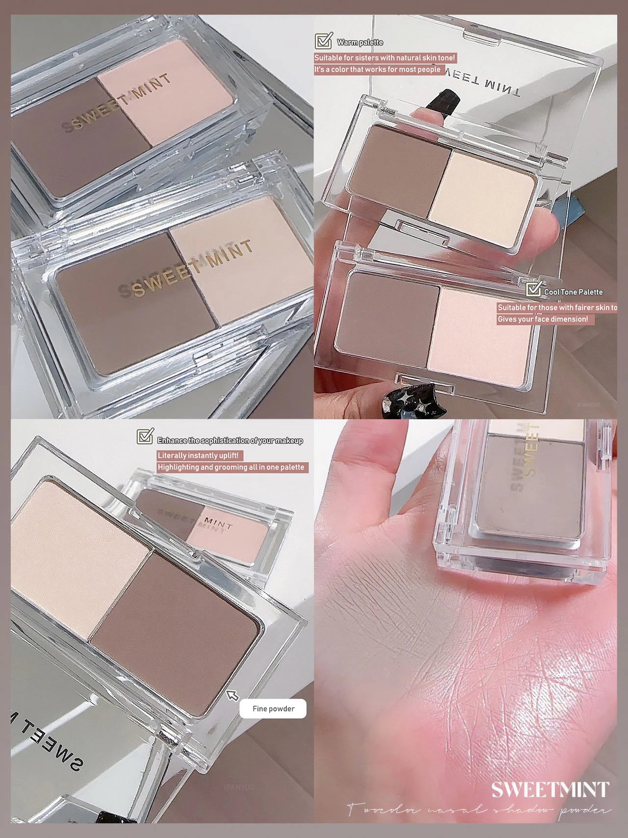 Two Colors Grey Nose Shadow Powder Matte Highlighting Contouring Platter Cheek Side V Face Matte Sculpting 2 in 1 Makeup Palette