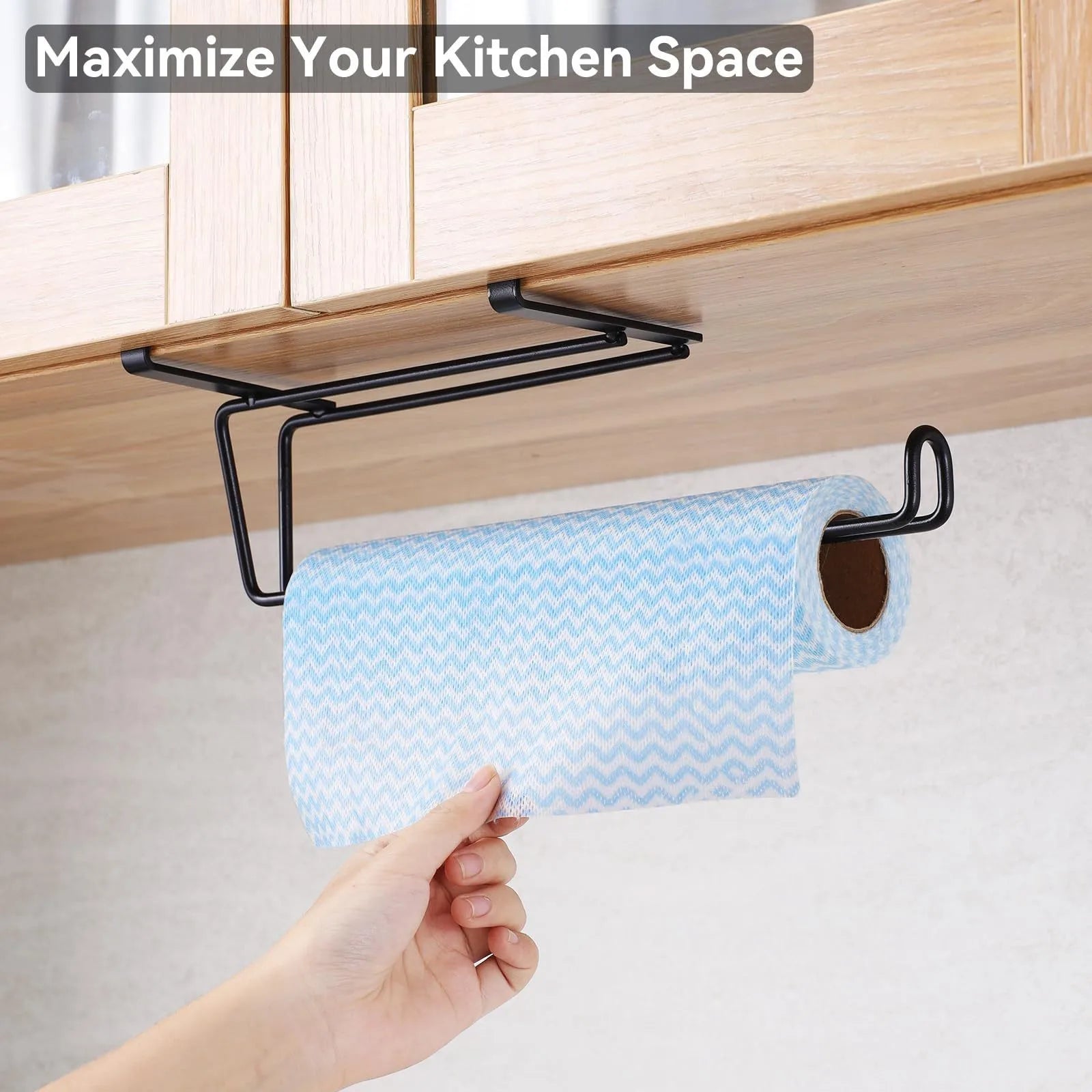 Black Cabinet Door Paper Towel Holder Kitchen Cabinet Seamless  Paper Towel Holder Metal Crafts Punch-Free Easy To Install