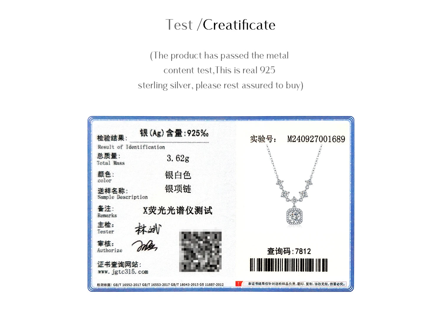 Luxury 925 Silver Moissanite Stone Necklace for Women